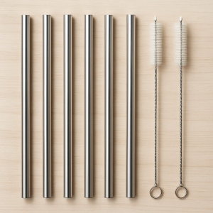 Paille Embavert droite métallique & brosse