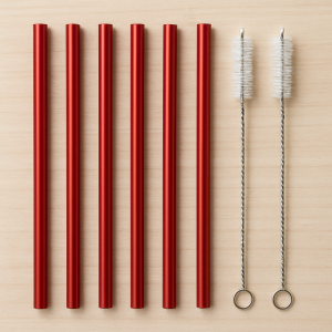 Paille Embavert droite rouge & brosse