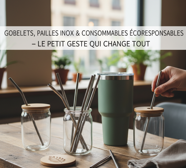 Lire la suite à propos de l’article Gobelets, pailles et consommables écoresponsables – Le petit geste qui change tout